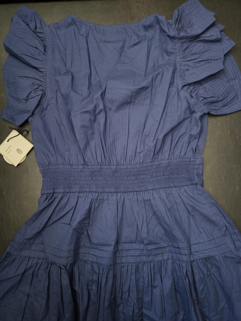 NWT - LEA Cotton Poplin Flutter Sleeve Split Neck Smocked Back Midi Dress-Size M - Picture 13 of 14